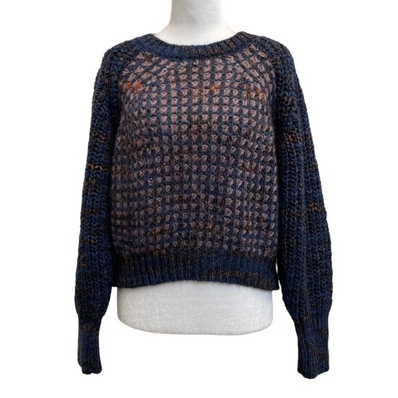 Anthropologie Moth Italy Wool Blend Melange Knit Cropped Pullover Sweater - Picture 2 of 13